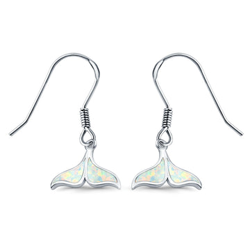 Whale Tail Earrings Drop Dangle Lab Created White Opal 925 Sterling Silver(10mm)